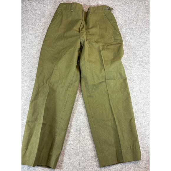 VINTAGE 50s US Army Field Pants Mens Short Medium Green Wool Military Trousers - Picture 1 of 7